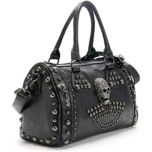 Women Fashion Rivet Handbag Purse Luminous Canvas Punk Tote with Shoulder Strap